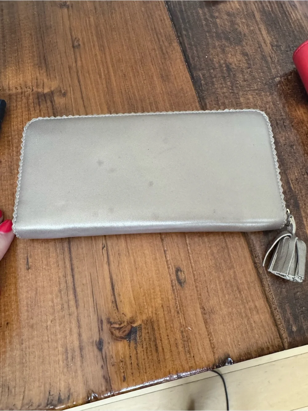 Loewe Metallic Gold:Taupe Zip Wallet with Tassel